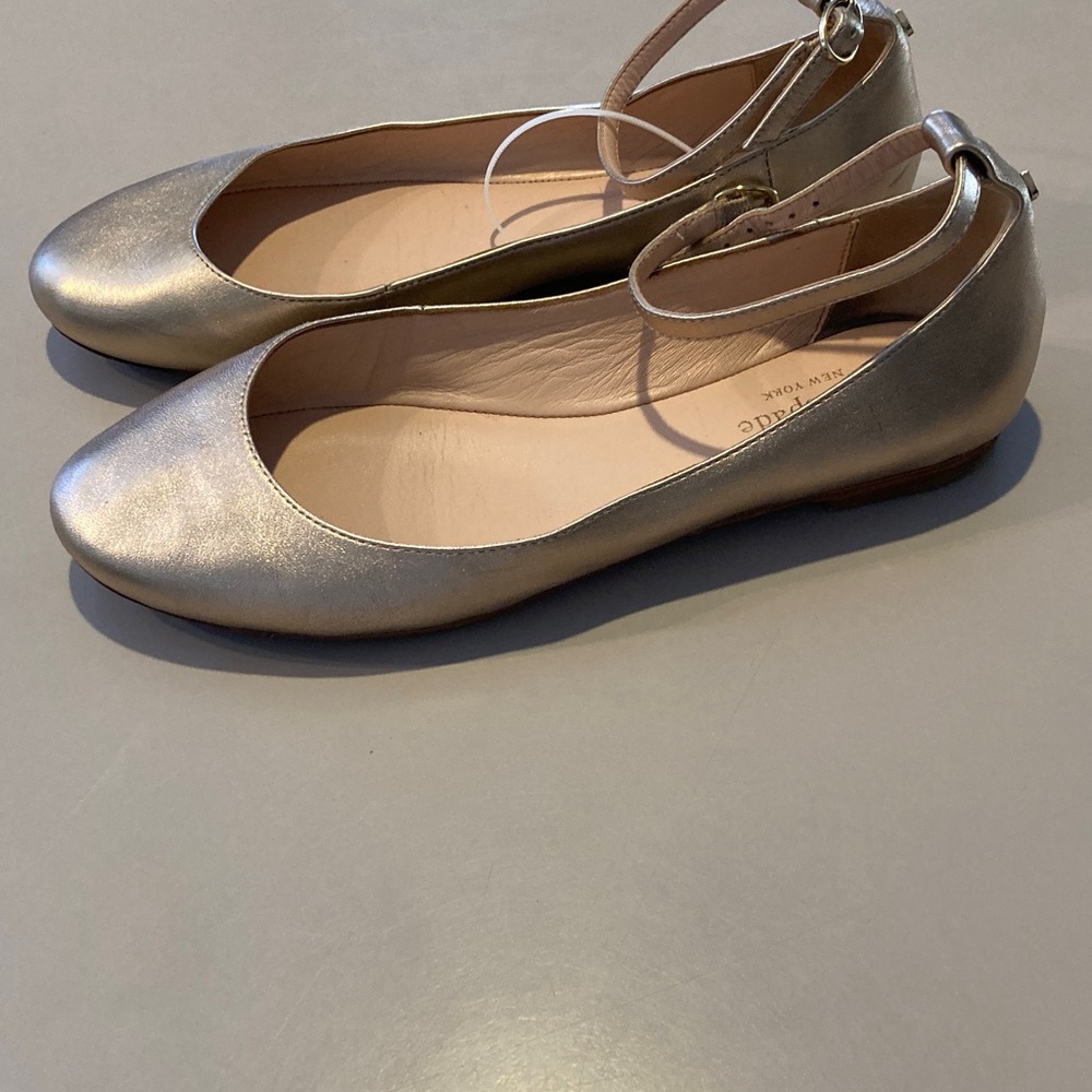 kate spade Metallic Gold Leather Ballet Flats with Round Toe